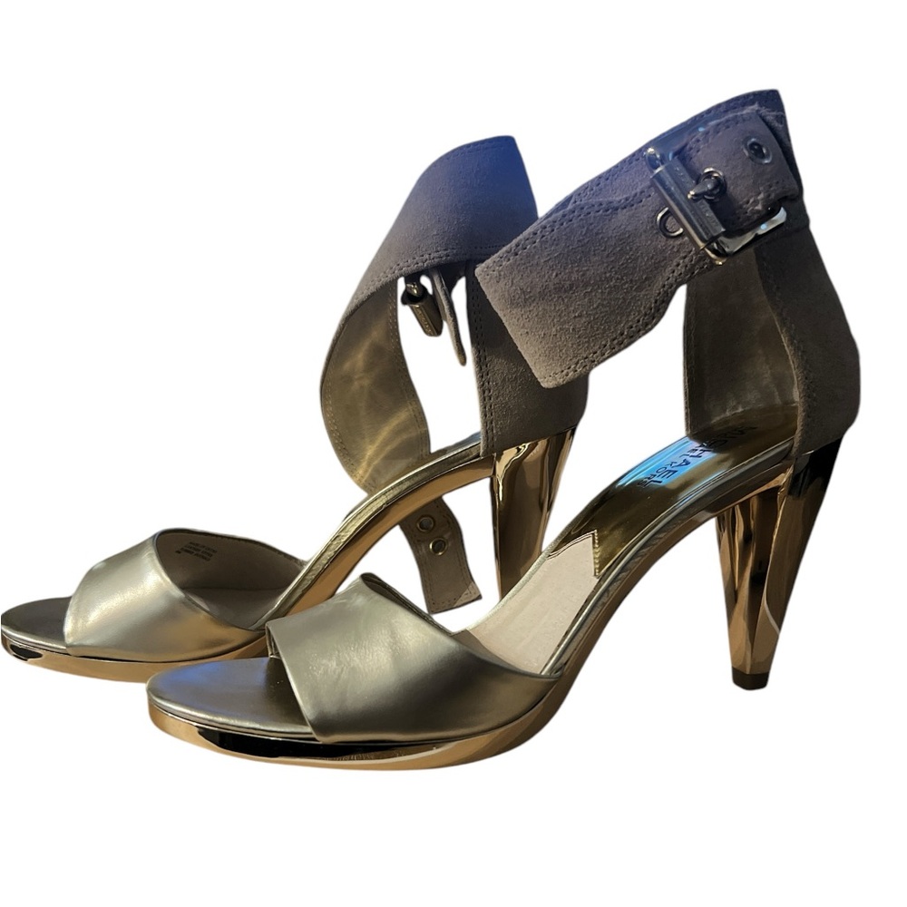 Michael Kors Gold And Tan Leather And Suede Sandals Size 8 NEW